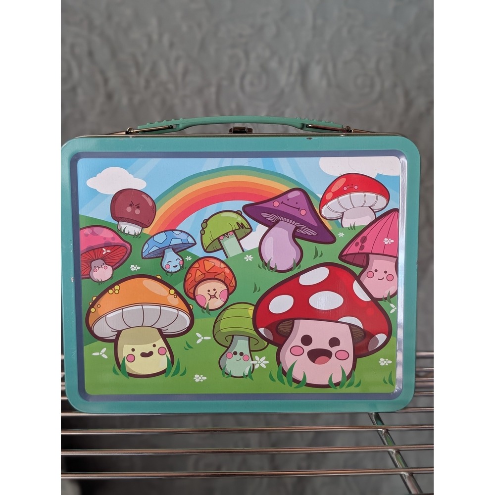 Aquarius Mushroom Metal Lunch Box 2023 Kawaii Rainbow Cottagecore Tin